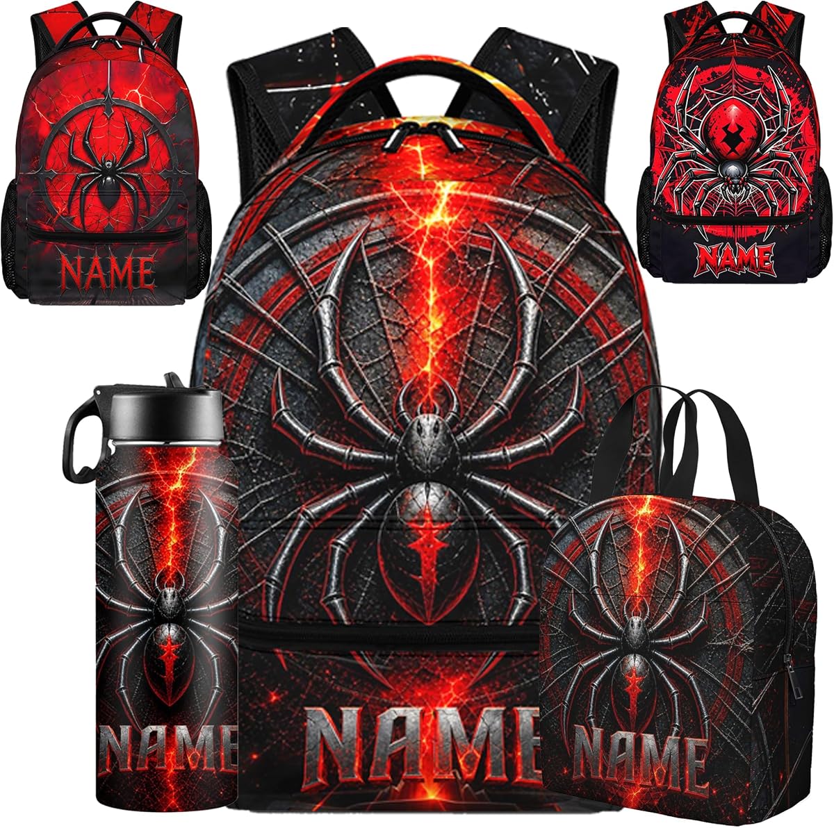Personalized Spider Backpack with Lunch Box and Water Bottl Back to School Personalized School Bags for Boys Customized Kids Bookbag Gifts for Son