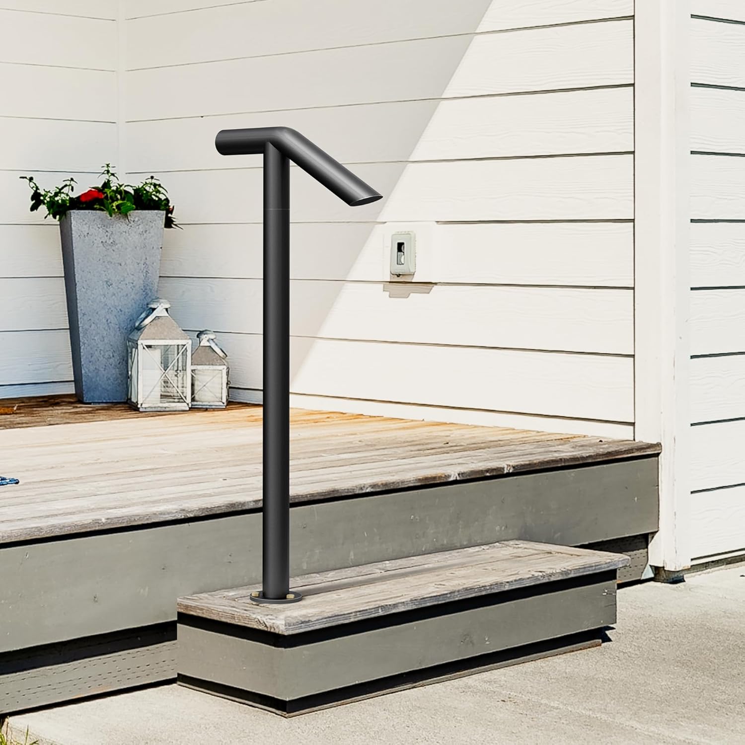 Xesi Single Post Handrail with DIY Took Kit, Black Wrough Iron Hand Railing - Outdoor Stair Railing Fit 2 or 1 Step Handrails for Outdoor Steps, Single Step Handrail