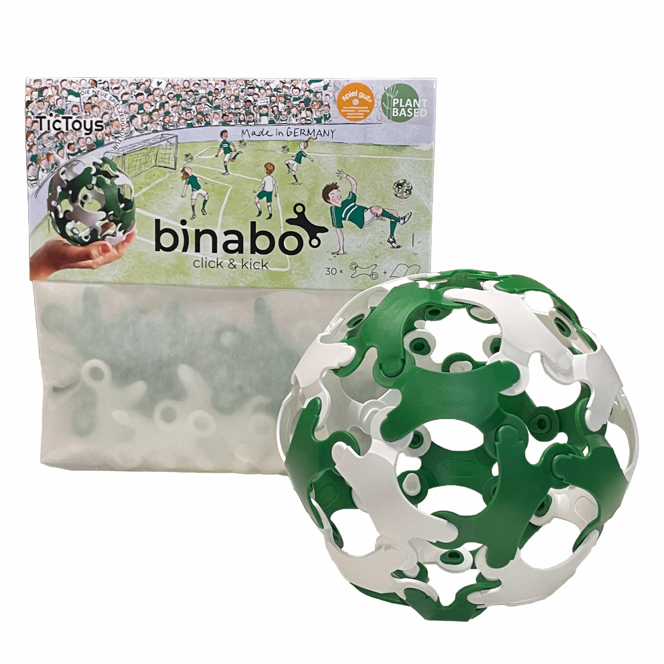 BINABO Click & Kick Football Construction Set  Build Your Own Kickable Ball  Eco-Friendly DIY Toy for Kids & Adults  Flexible & Durable for Freestyle Tricks  Made in Germany (green-white)