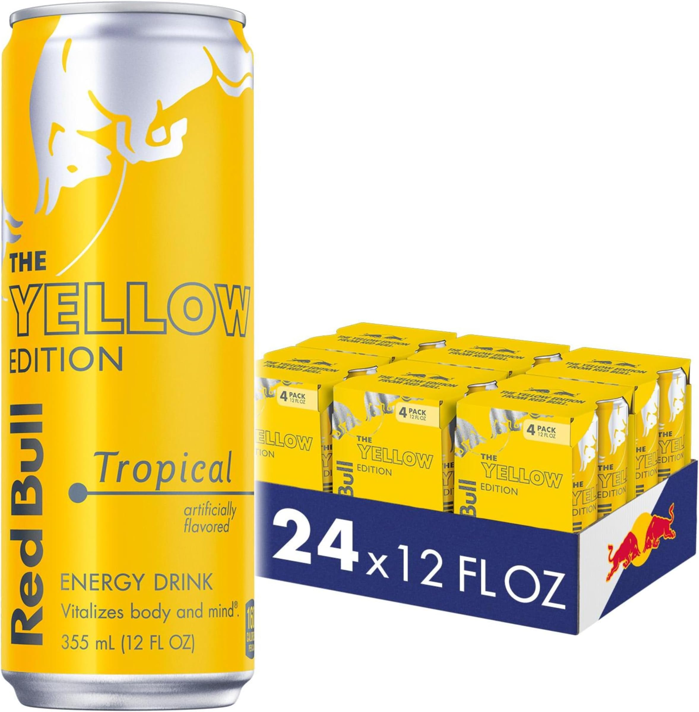 Red Bull Yellow Edition Energy Drink, Tropical, with 114mg Caffeine plus Taurine & B Vitamins, 12 Fl Oz, 6 Packs of 4 Cans (Pack of 24)