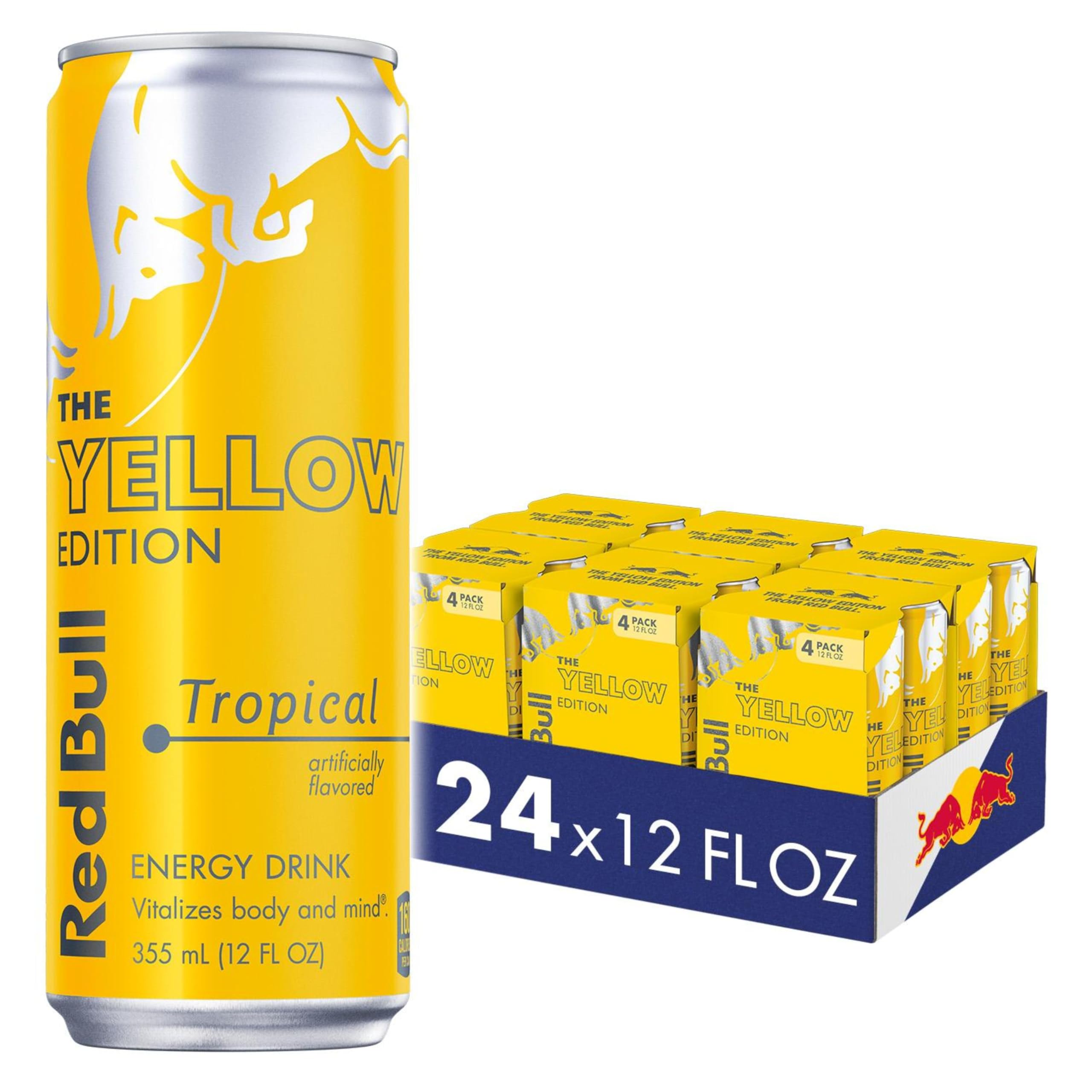 Yellow Edition Energy Drink, Tropical, with 114mg Caffeine plus Taurine & B Vitamins, 12 Fl Oz, 6 Packs of 4 Cans (Pack of 24)