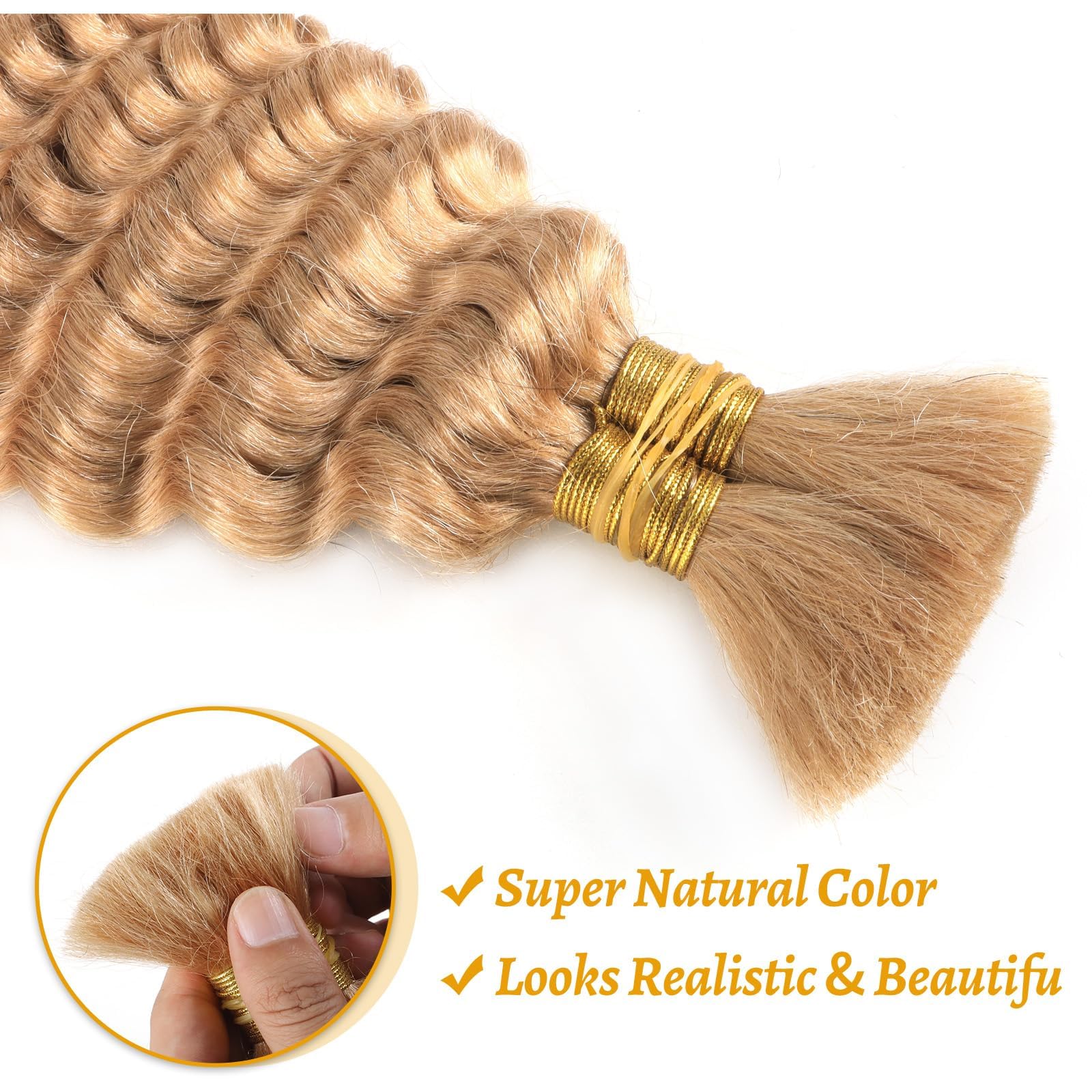Ainimiu Hair Human Braiding Hair for Boho Braids Human Hair Braiding Hair 100g 18 Inch 27# Curly Boho Hair for Braiding Knotless Deep Wave Bulk Human Hair for Braiding Bohemian - Image 3