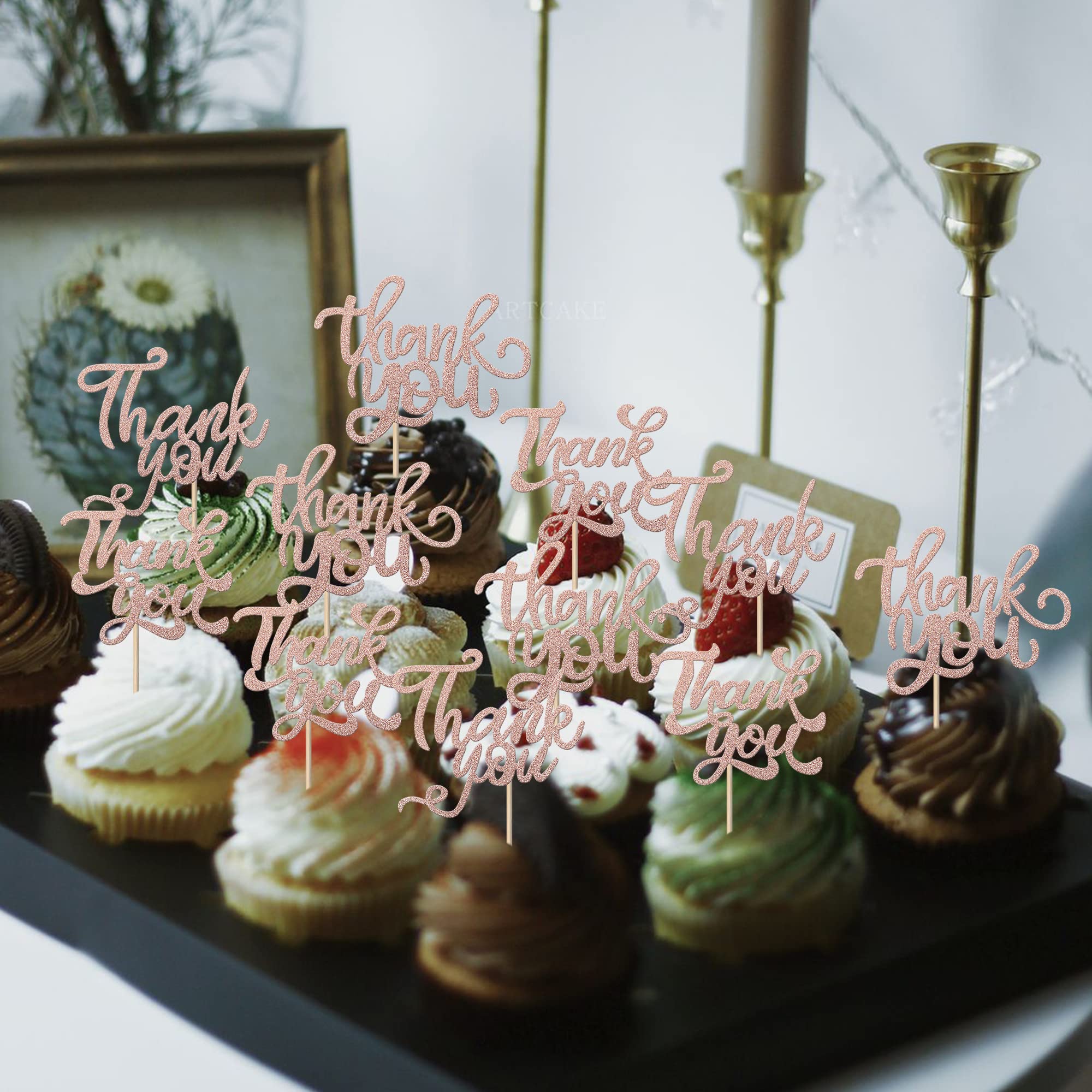 24Pcs Thank You Cupcake Toppers - Glitter Thanksgiving Party Decorations
