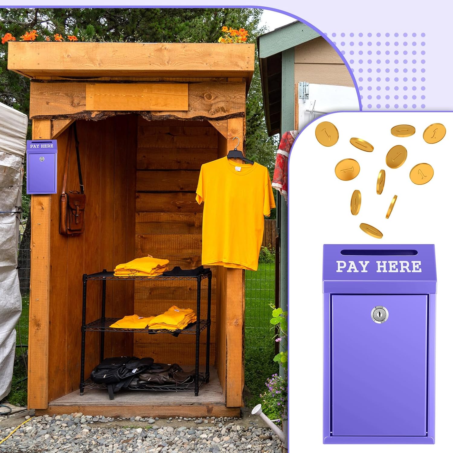 Yaocom Safe Cash Box Money Collection Metal Donation Box with Lock Wall Mount Pre Drilled Mailbox Delivery Ballot for Home Office Outdoor Self Serve Stand (Purple,10.2 x 5.7 x 2.8 Inch)