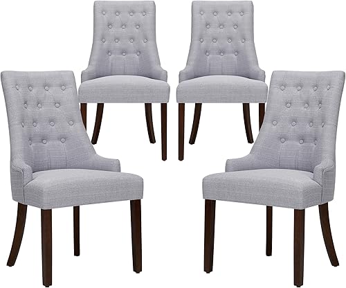 Miniatura 44 de COLAMY Juego de 2 sillas de comedor con botón copetudo, sillas de comedor tapizadas con patas de madera, sillas de cocina con respaldo alado para