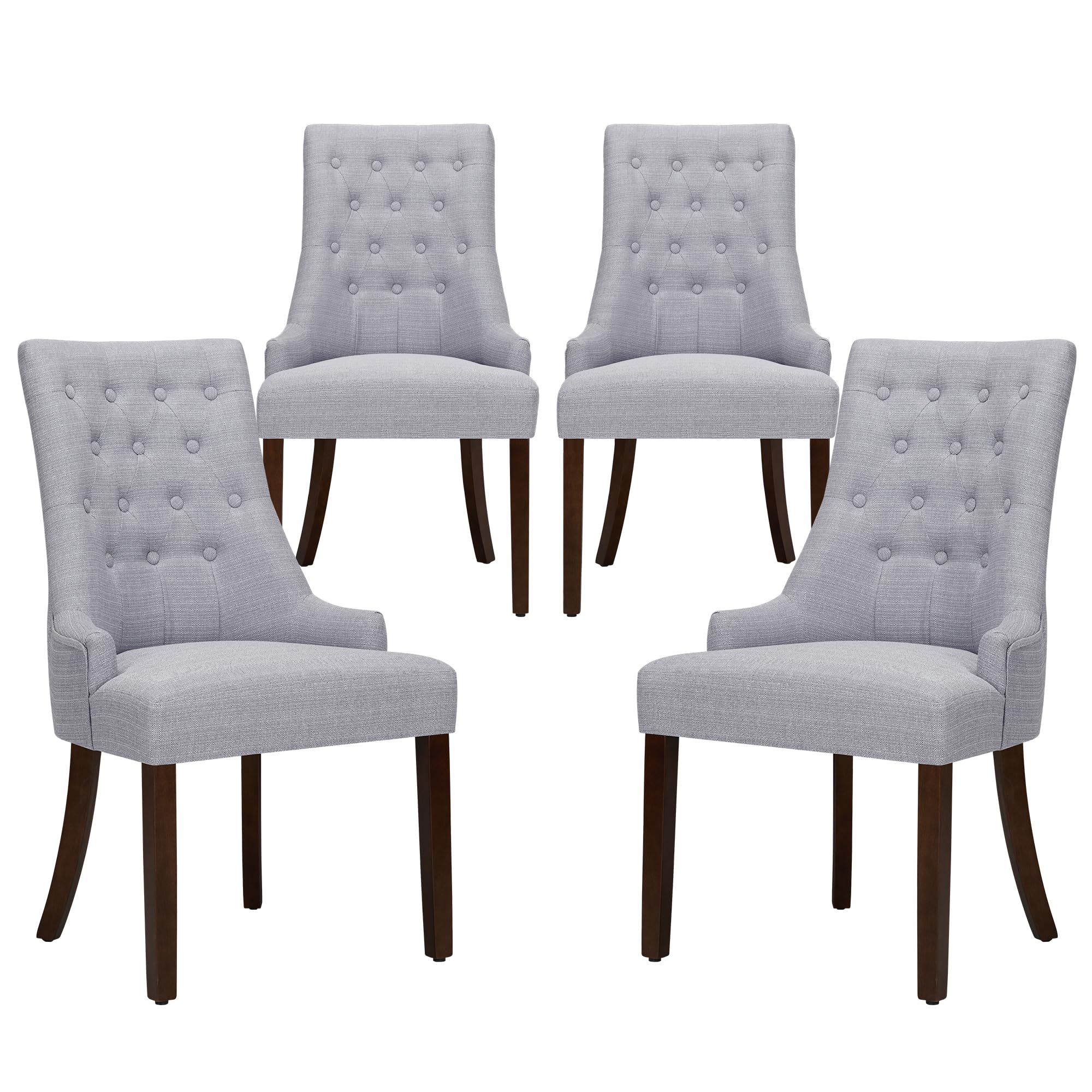 COLAMY Wingback Upholstered Dining Chairs Set of 4, Fabric Side Dining Room Chairs with Tufted Button, Living Room Chairs for Home Kitchen- Light Grey