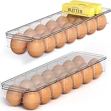 KICHLY Pack of 2 - Egg storage for fridge - Egg Holder for Fridge - 14 Egg Container With Lid & Handle, Egg Container For Refrigerator, Stackable Plastic Egg Tray with Lids (Clear)