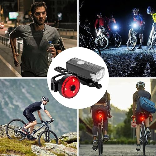 Miniatura 9 de Juego de luces recargables USB, juego de luces LED recargables USB, kit de faros LED brillantes y luces traseras, kit de luces de ciclismo