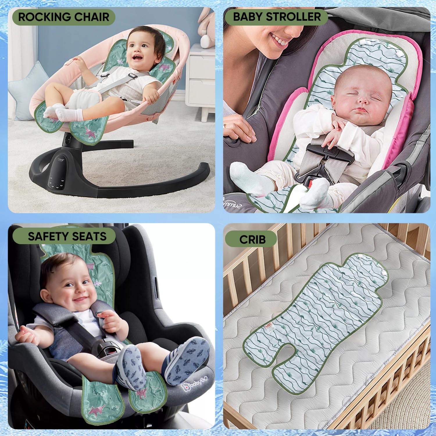 Baby-Kühlkissen für Kinderwagen Doppelseitiges Universelles Sommer Babyschale Kinderwagen-Kühlmatte Kinderwagen-Sitzeinlage Für Buggy Und Autositze (Dinosaurier + Wald)