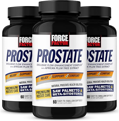 FORCE FACTOR Suplemento de próstata, paquete de 3, palma enana americana y beta-sitosterol para hombres, apoyo para la salud de la próstata, soporte