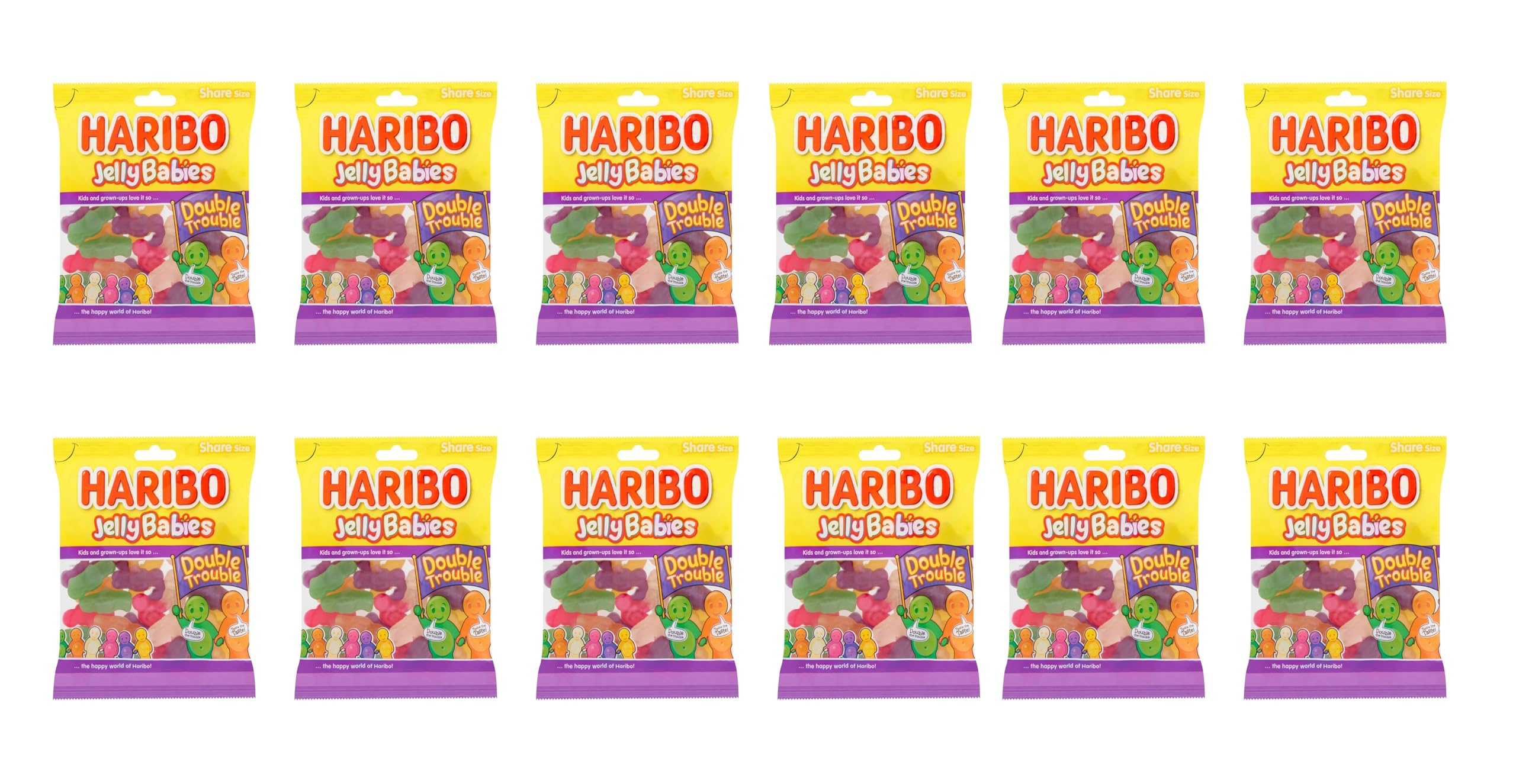 HARIBO Jelly Babies, aux saveurs super juteuses, 140 g (lot de 12)