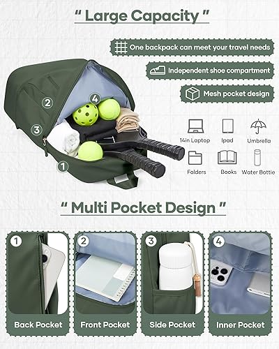 Miniatura 4 de SEAFEW Mochila de gimnasio para mujer, Verde, Grande, Mochila