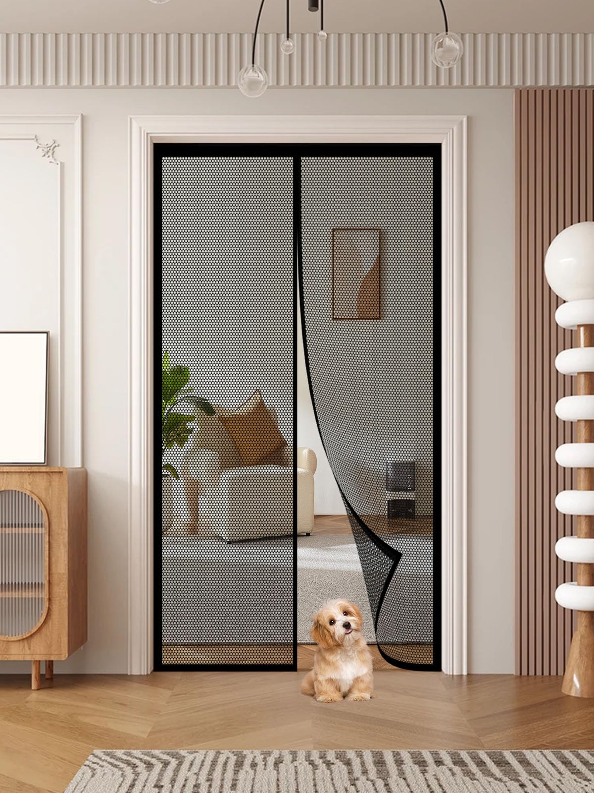 Fly Screens for Doors 121 x 233 cm Heavy Duty Fly Screen Door Mesh Screen Curtain - Self Sealing, Hands Free, Frame Hook & Loop Mesh Curtain for Patio Doors Balcony, Black