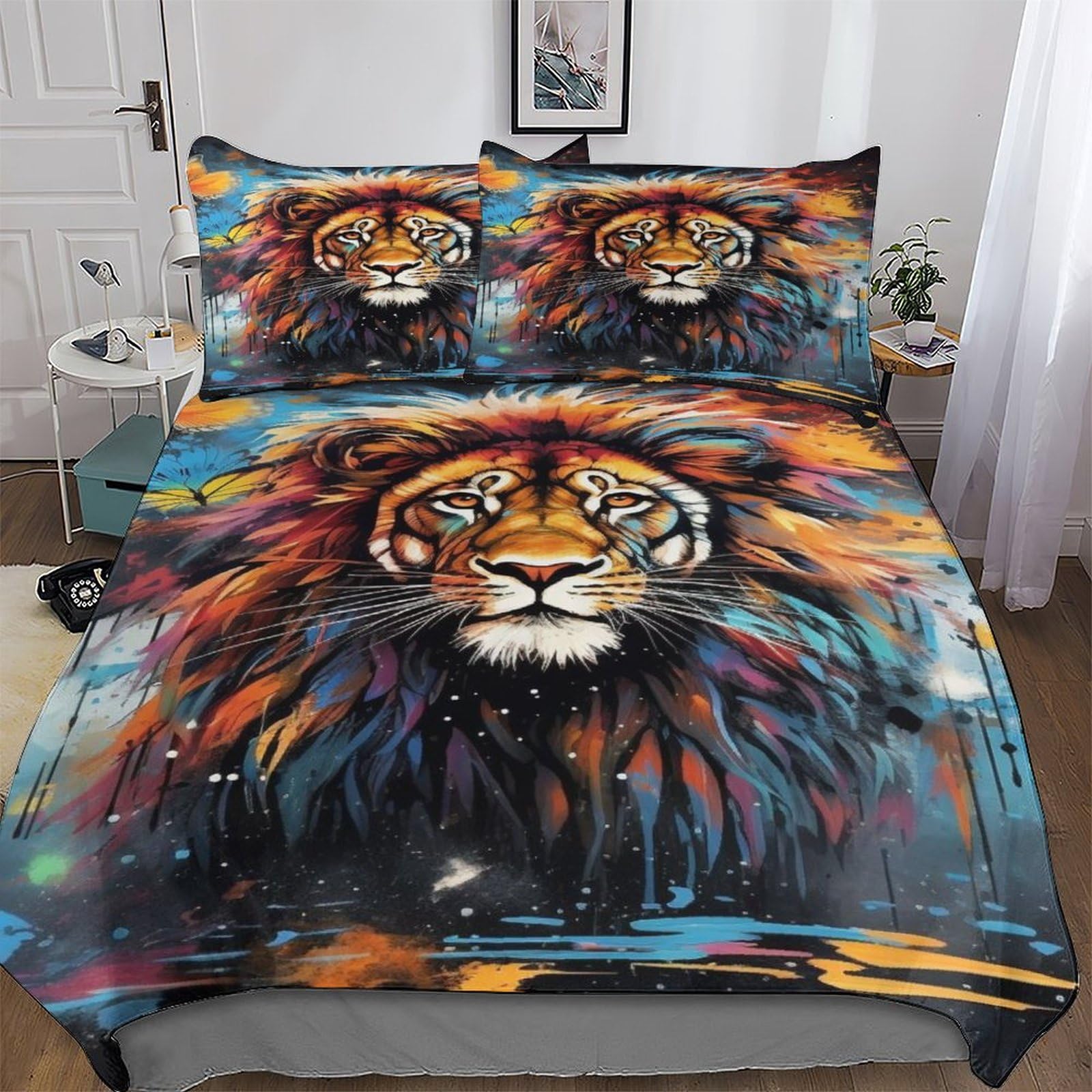 Housse de couette lion anti-acarien et hypoallergénique pour lit 2 personnes 220x240