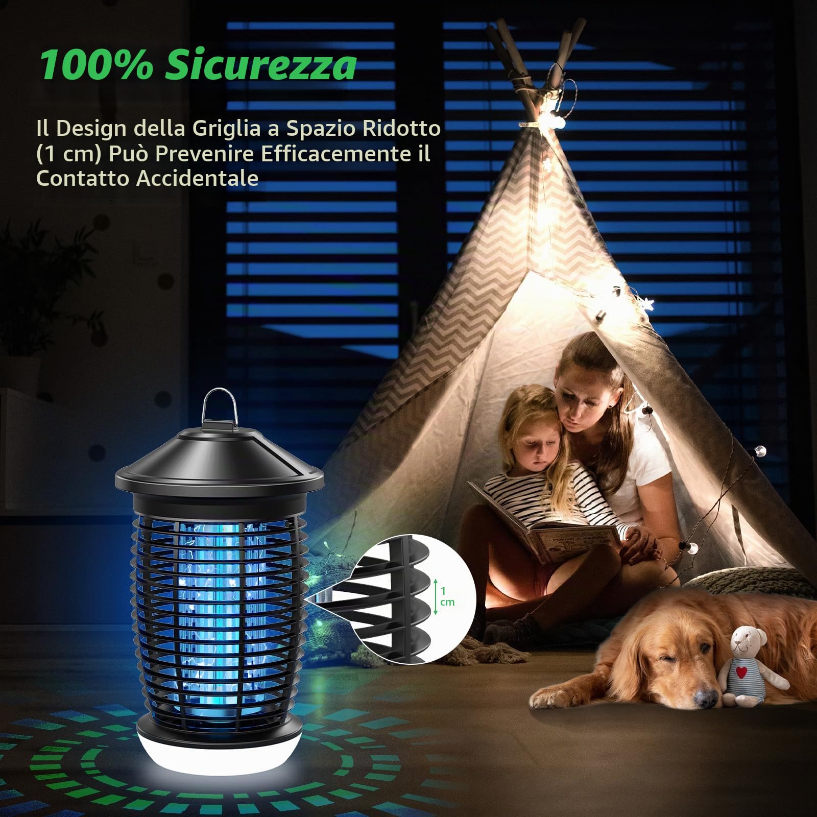 PALONE Lampada Elettrica Antizanzare 4500V, Lampada Insetticida per Insetti Volanti con Luce UV 20W e LED 9W, Cavo 1 M per Interni/Esterni - Ecologico per Cucina e Giardino