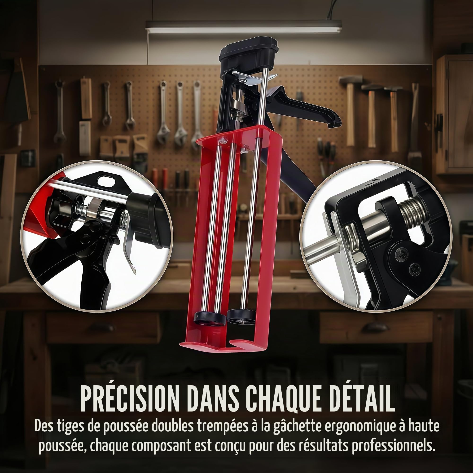 Pistolet à calfeutrer à double cartouche pour double composant (rapport de mélange 1:1) jusqu'à 450 ml Pistolet applicateur manuel pour adhésifs, mastics et époxy, rouge