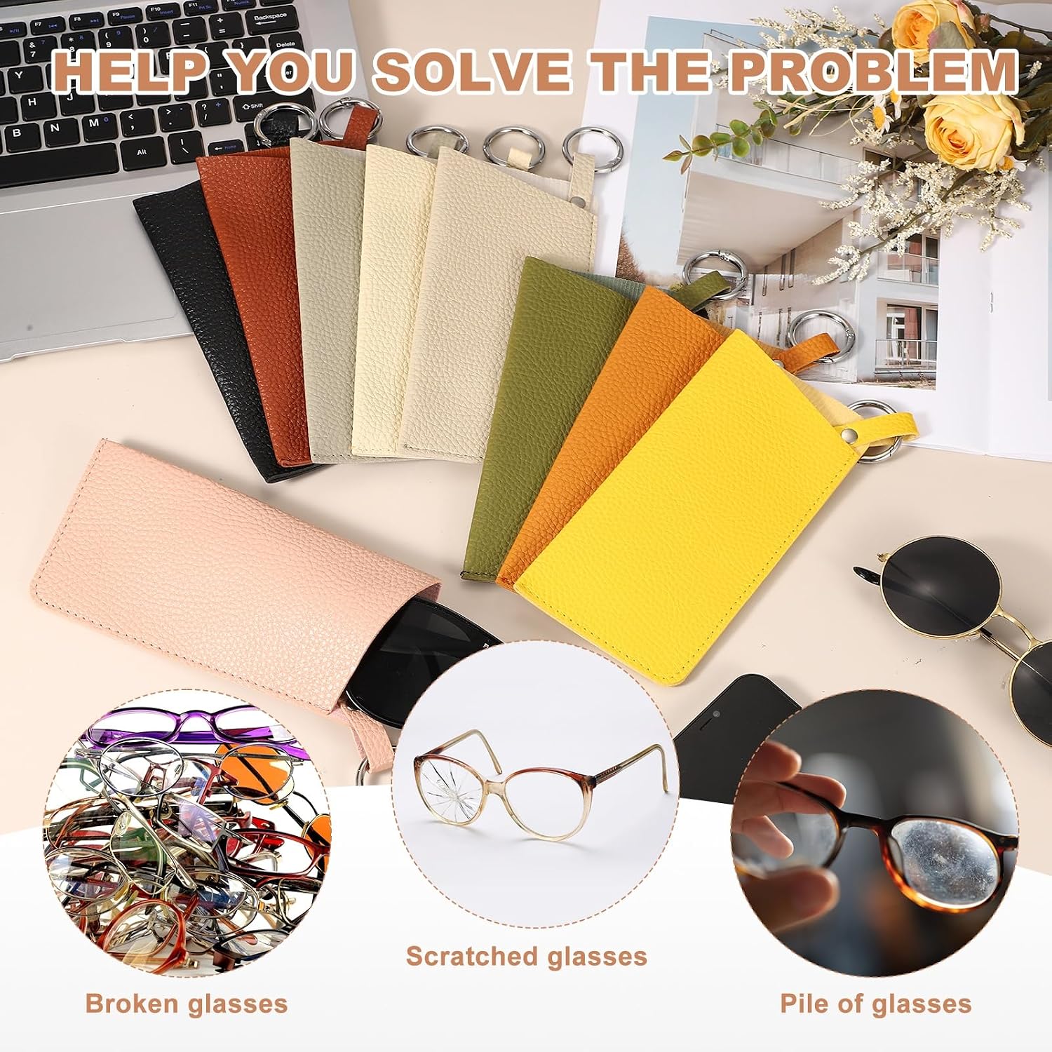 uxcell Portable Leather Glasses Case, Soft Slip-in Pouch Case with Glasses Cloth, Eyeglasses Bag Sunglasses Storage Pouch image 5