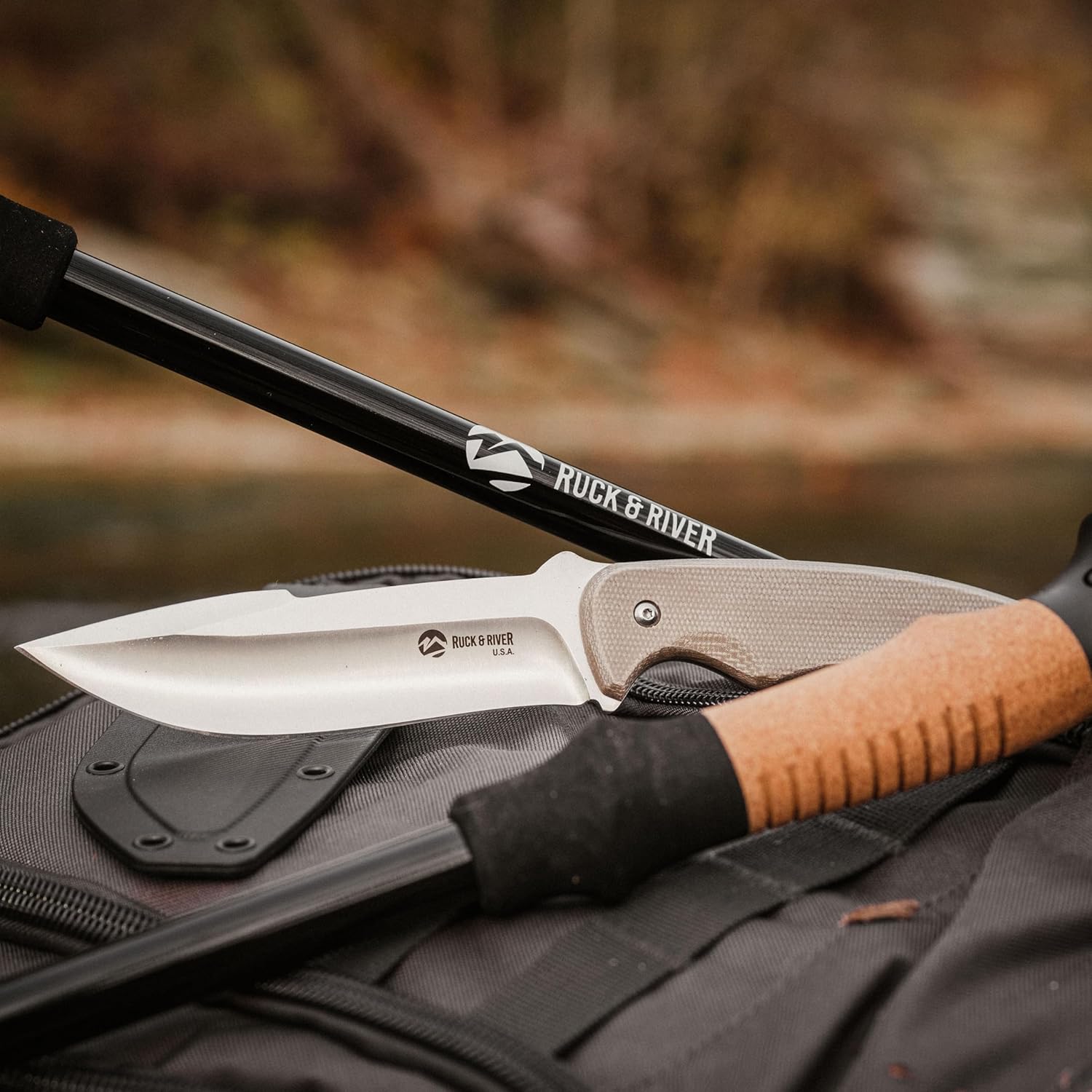 BATTLBOX Ruck & River Ogeechee Full Tang Fixed Blade Survival Knife 5.5in Stainless Steel Blade - Injection Molded Sheath - Coyote Tan Canvas Micarta Scales Handle - Bushcraft Hunting Camping Hiking