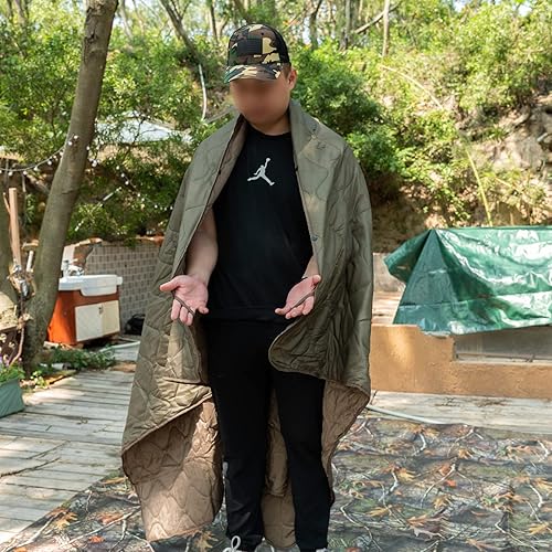 Vista 9 de LOOGU Manta de camuflaje con aislamiento impermeable para acampar al aire libre, senderismo, caza, supervivencia, mochilero, picnic Alpha Green