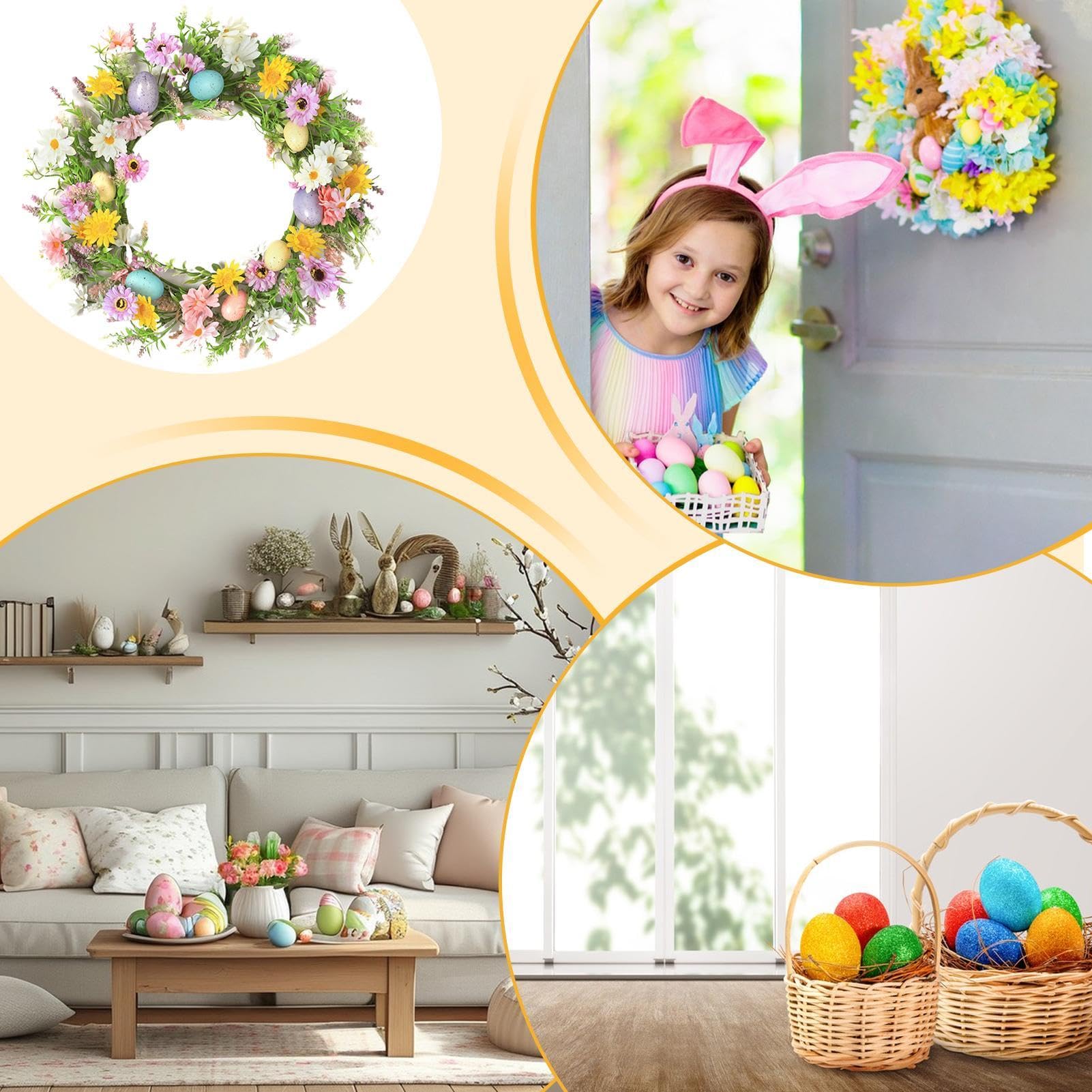 Ghirlanda Pasquale Per Porta 45 Cm – Decorata Con Uova Colorate E Fiori Primaverili, Resistente Alle Intemperie E Senza Manutenzione