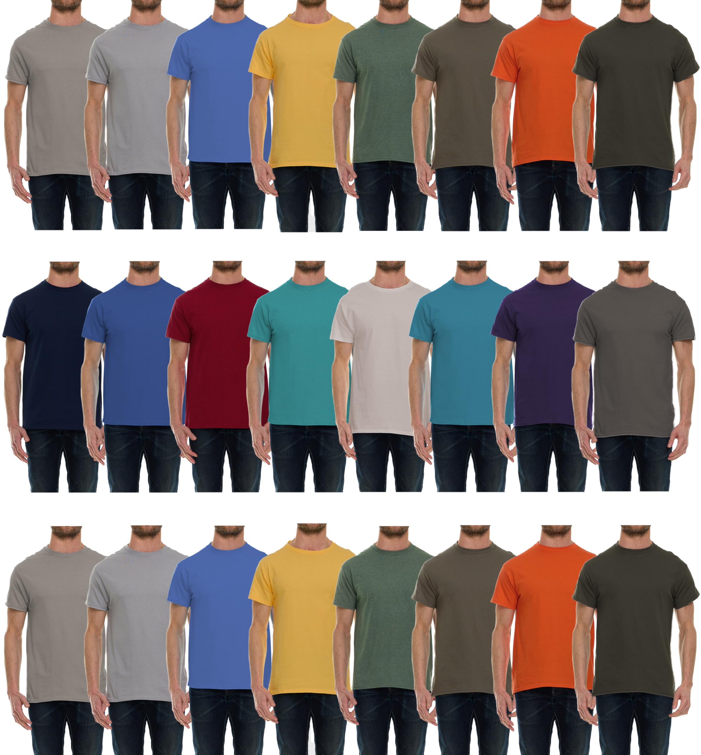BILLIONHATS 24 Pack Mens Cotton Short Sleeve Lightweight T-Shirts Bulk Crew Tees for Guys Mixed Bright Colors Bulk