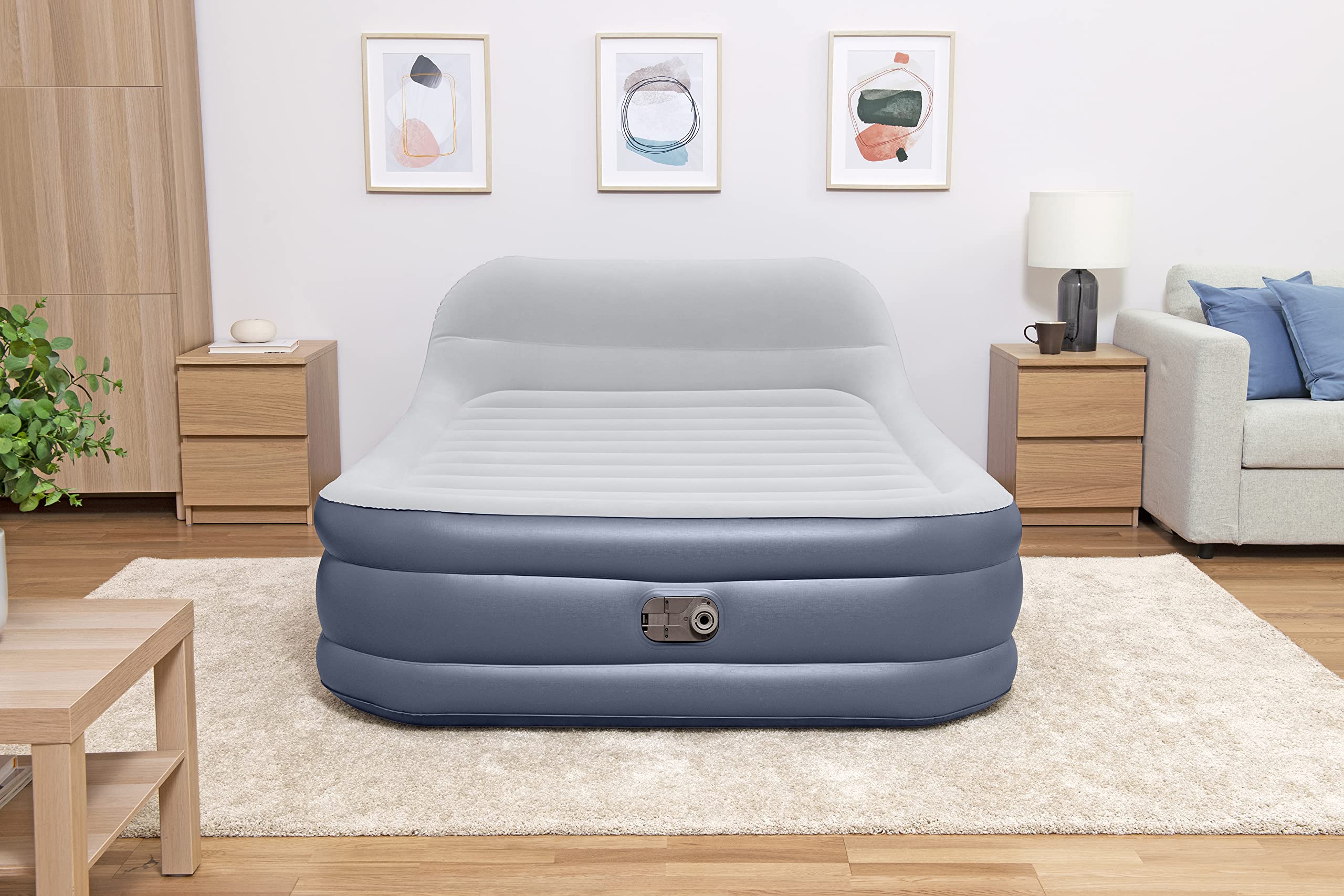 Bestway 89" x 60" x 33"/2.26m x 1.52m x 84 cm Tritech SleekFlow Headboard Air Mattress Queen Built-in AC Pump