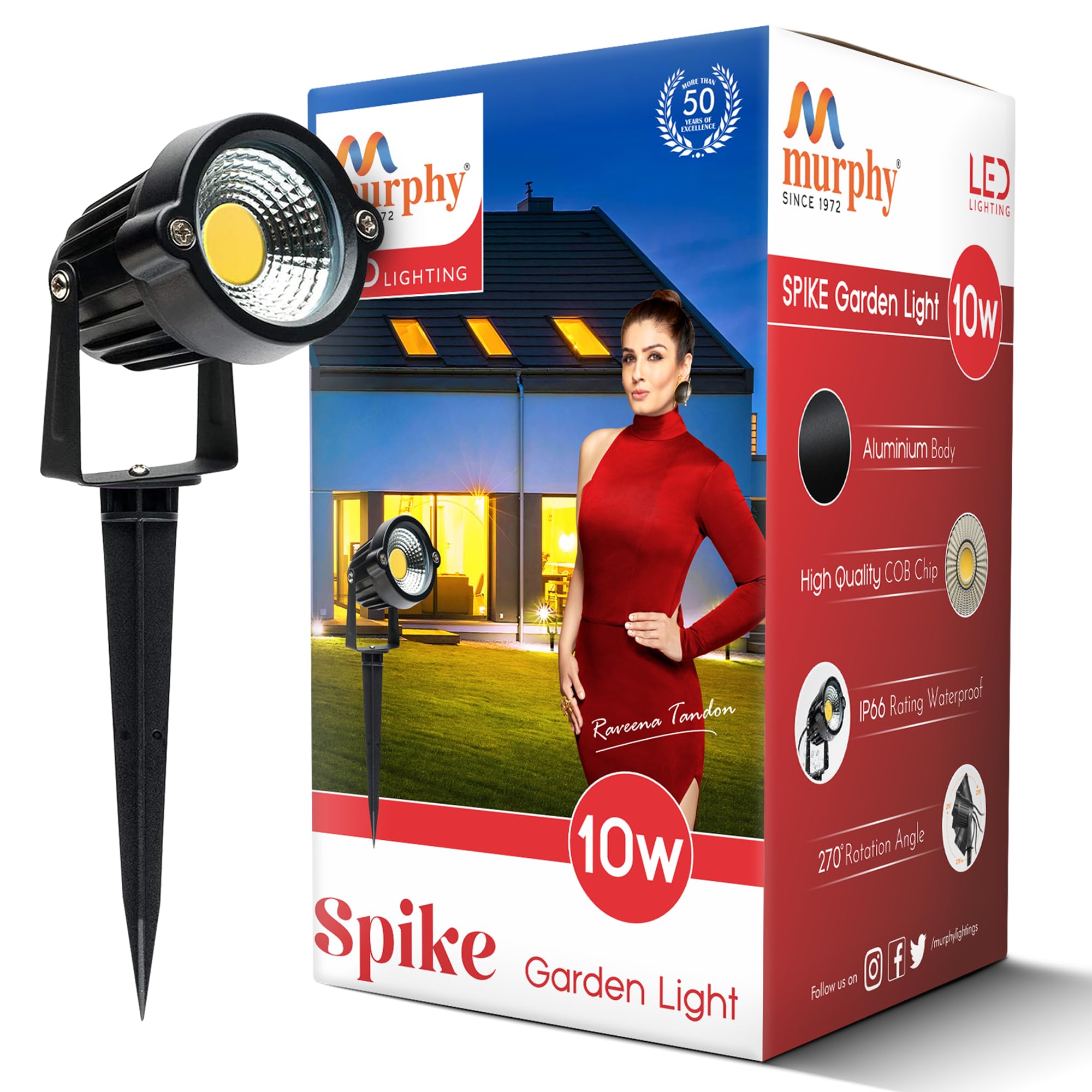Murphy 10W Heavy-Duty LED Spike Focus Light - IP65 Water Resistant, Adjustable 180 Aluminium Material, Outdoor Garden Lights with 2 Years Warranty (Warm White), Pack of 1-image-37