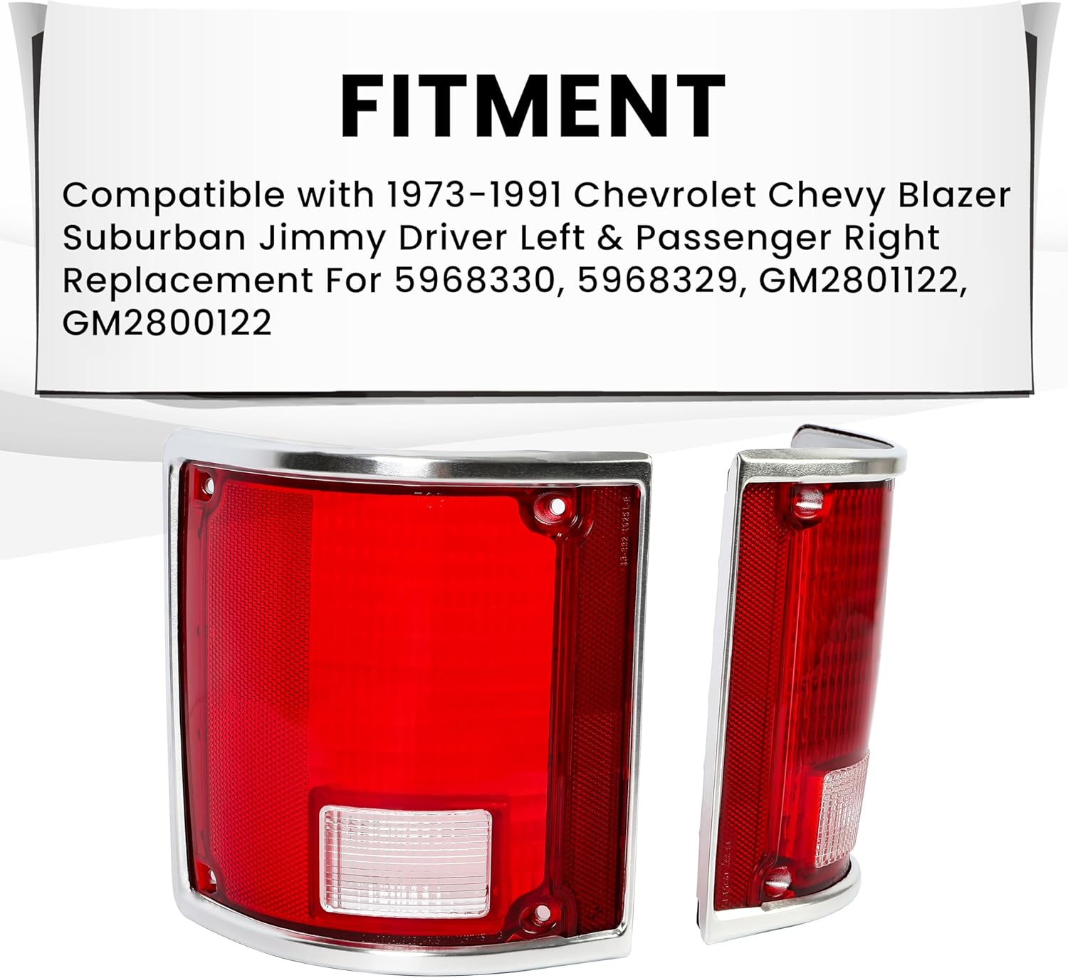 HECASA Pair Tail Light Lens Compatible with 1973-1991 Chevrolet Chevy Blazer Suburban Jimmy Driver Left & Passenger Right Replacement For 5968330, 5968329, GM2801122, GM2800122