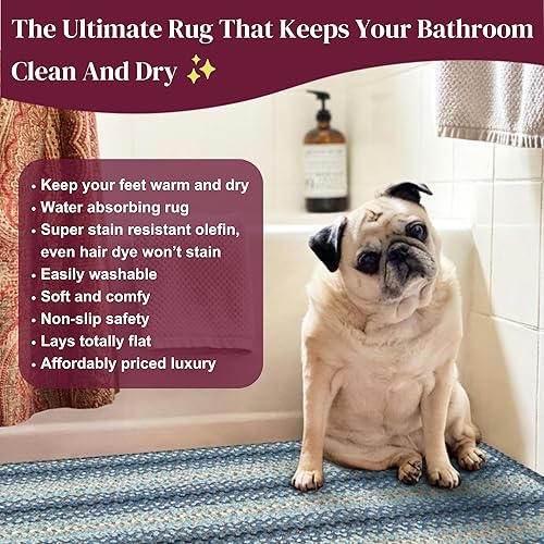 Miniatura 4 de Homespice Blue Oasis - Alfombra antideslizante y lavable de 2 x 3 pies, para interior y exterior, cocina, baño y entrada