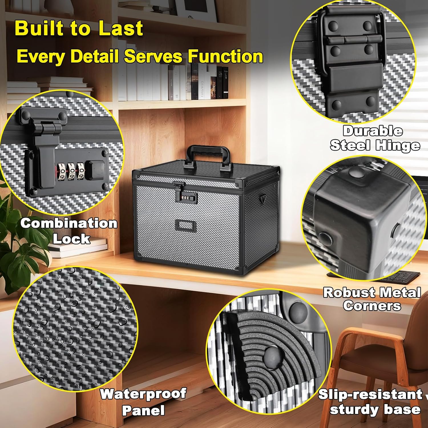 File Storage Cabinet File Organizer Document Organizer File Box in Office and Home with Combination Lock with 20 Letter Size Hanging Files (Diamond Black)