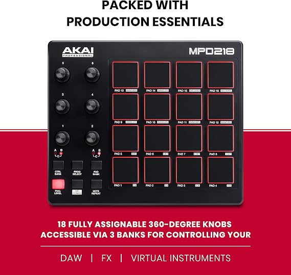 AKAI Professional MPD218 - USB MIDI Controller with 16 MPC Drum Pads + M-Audio Keystation Mini 32 MK3 - Portable USB MIDI Keyboard Controller