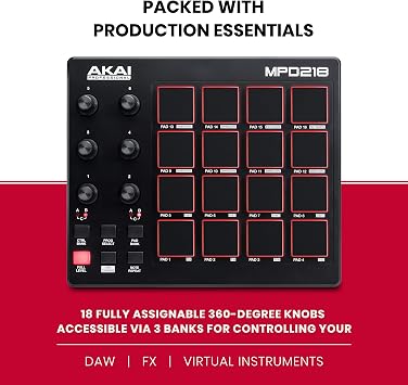 AKAI Professional MPD218 - USB MIDI Controller with 16 MPC Drum Pads + M-Audio Keystation Mini 32 MK3 - Portable USB MIDI Keyboard Controller
