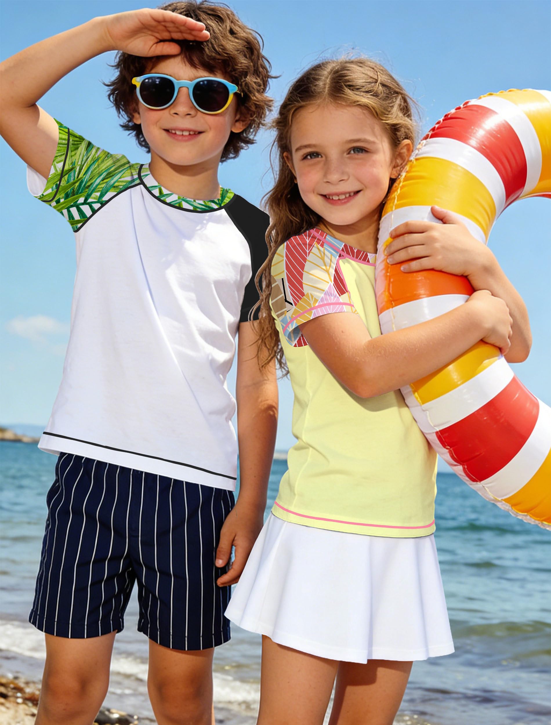 Angel CITIZ Kids Short Sleeve Rash Vest UPF 50+ Boys Swim Top UV Shirts Quick Dry Girls Rash Guard Swimwear Age 7-13