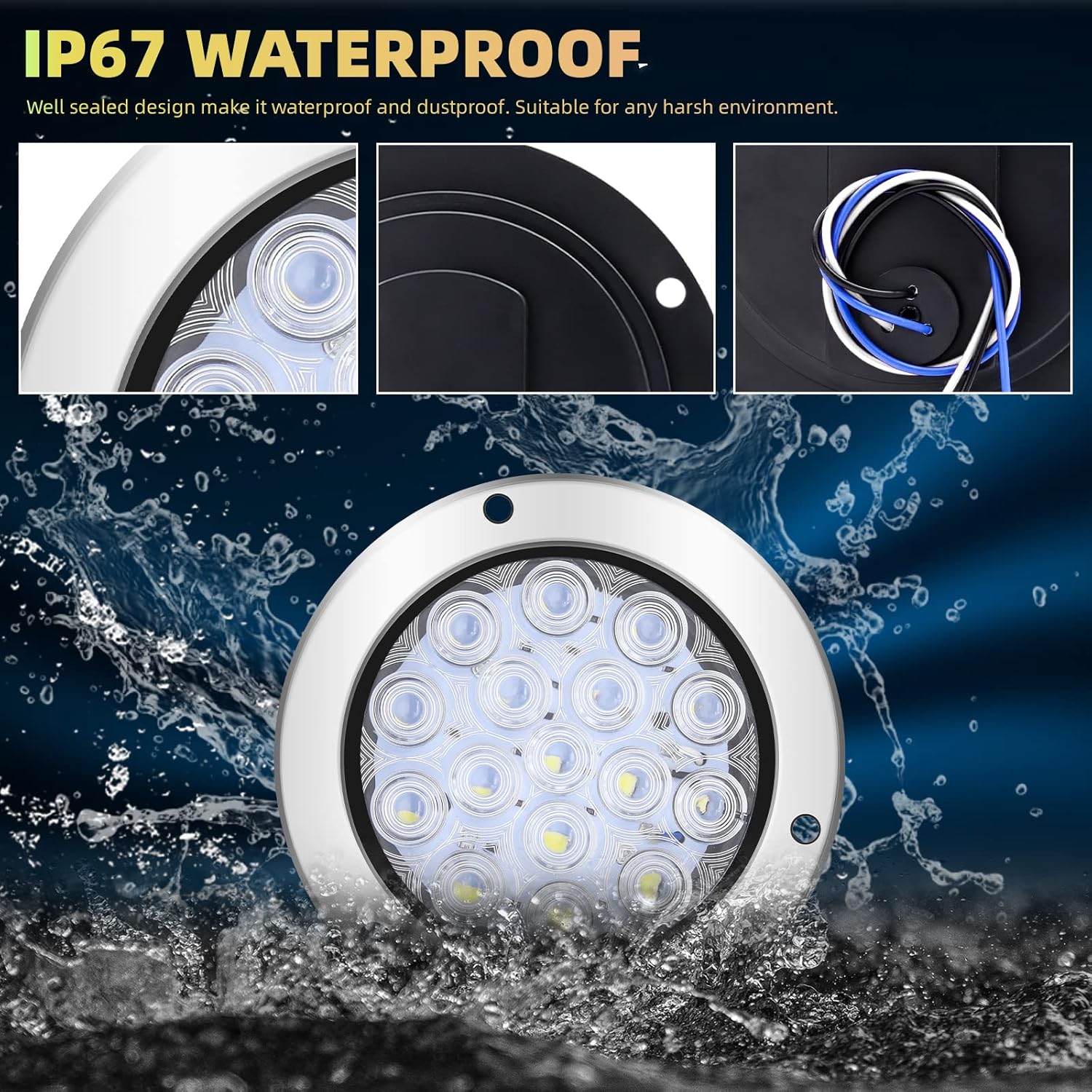 2PCS LED Trailer Tail Lights,16LEDs Round Flush Mount Brake Stop Light Running Reverse Light with Chrome for Trucks Trailer RV, IP67 Waterproof, White