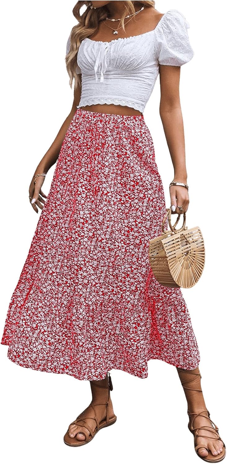 SweatyRocks Women's Casual High Waist Floral Print Skirt Split Thigh A Line Maxi Skirts - Image 3