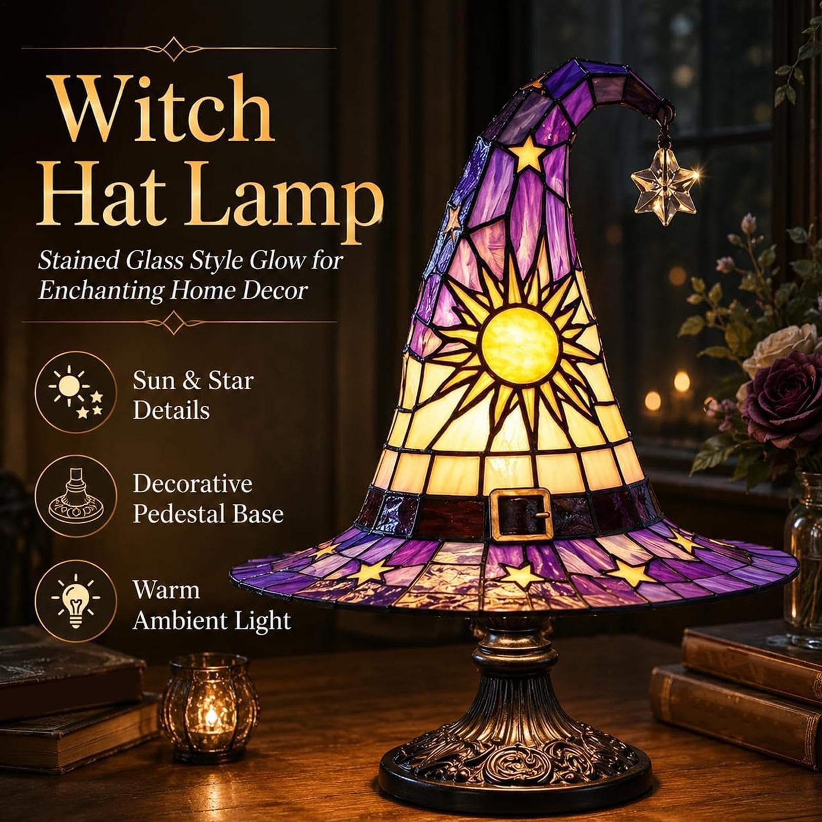 Lampa Kapelusz Czarownicy Lampki Nocne Gotyckie z Żywicy Zasilane USB