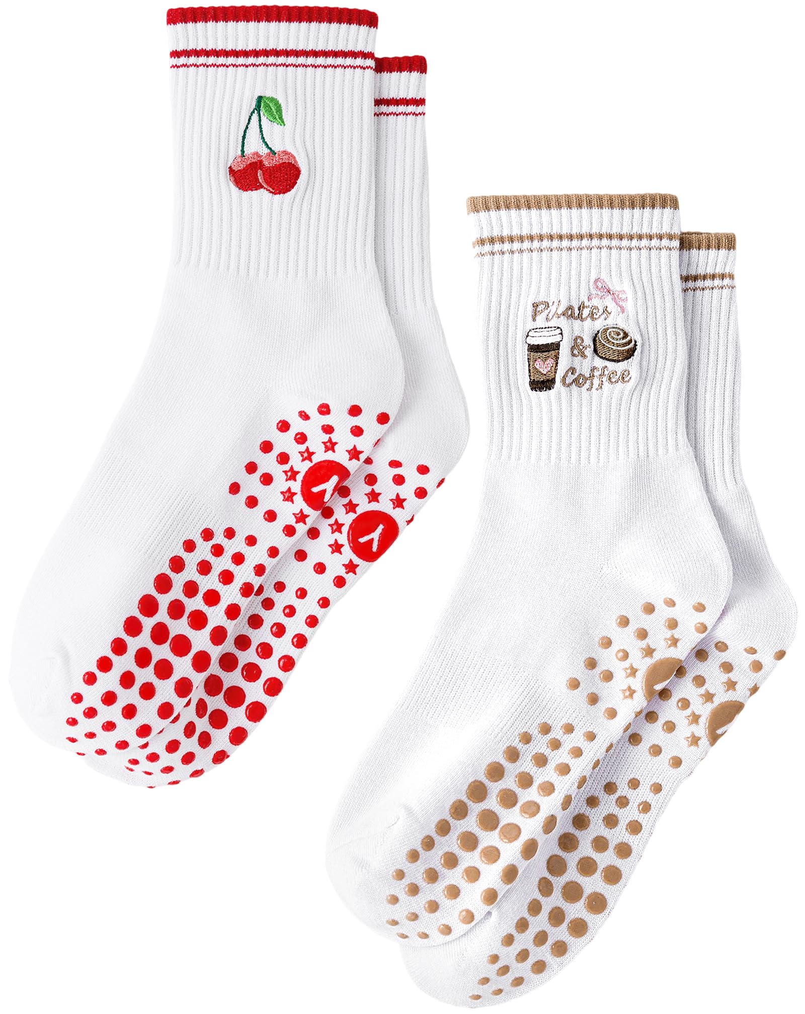 Yawlsow Pilates Stoppersocken für Damen Rutschfeste Yoga Grip Socken | mit Noppen niedlich und bequem für Reformer Ballett Barre Tanz Trampolin Krankenhaus Fitness Zuhause Atmungsaktiv
