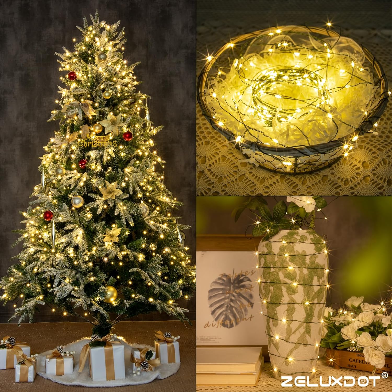 Fairy Lights Plug in,400FT 1200LEDs Waterproof Led String Lights,8 Modes Remote Twinkle Light for Outdoor Indoor Christmas Wedding Birthday Garden Party Decorations,Green Wire,Warm White