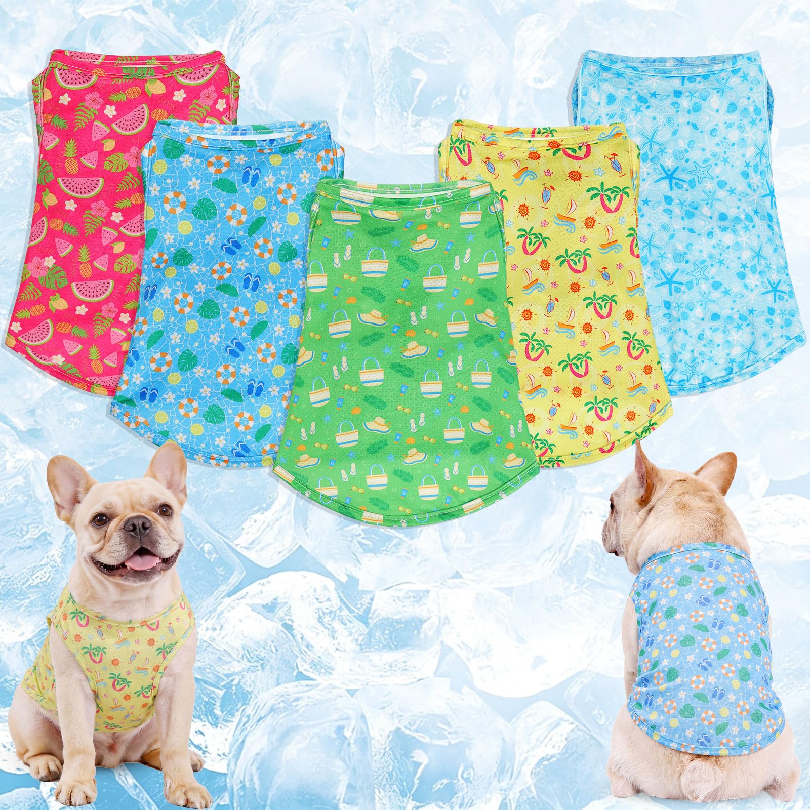 Photo 1 of Dansydaisy 5 Pack Dog Cooling Shirts Sun Protection Quick Dry Vest Mesh Breathable Instant Cooling Dog Vest Lightweight Summer Beach Hawaii Jacket Collar for Outdoor Walking Hiking Clothes(M)