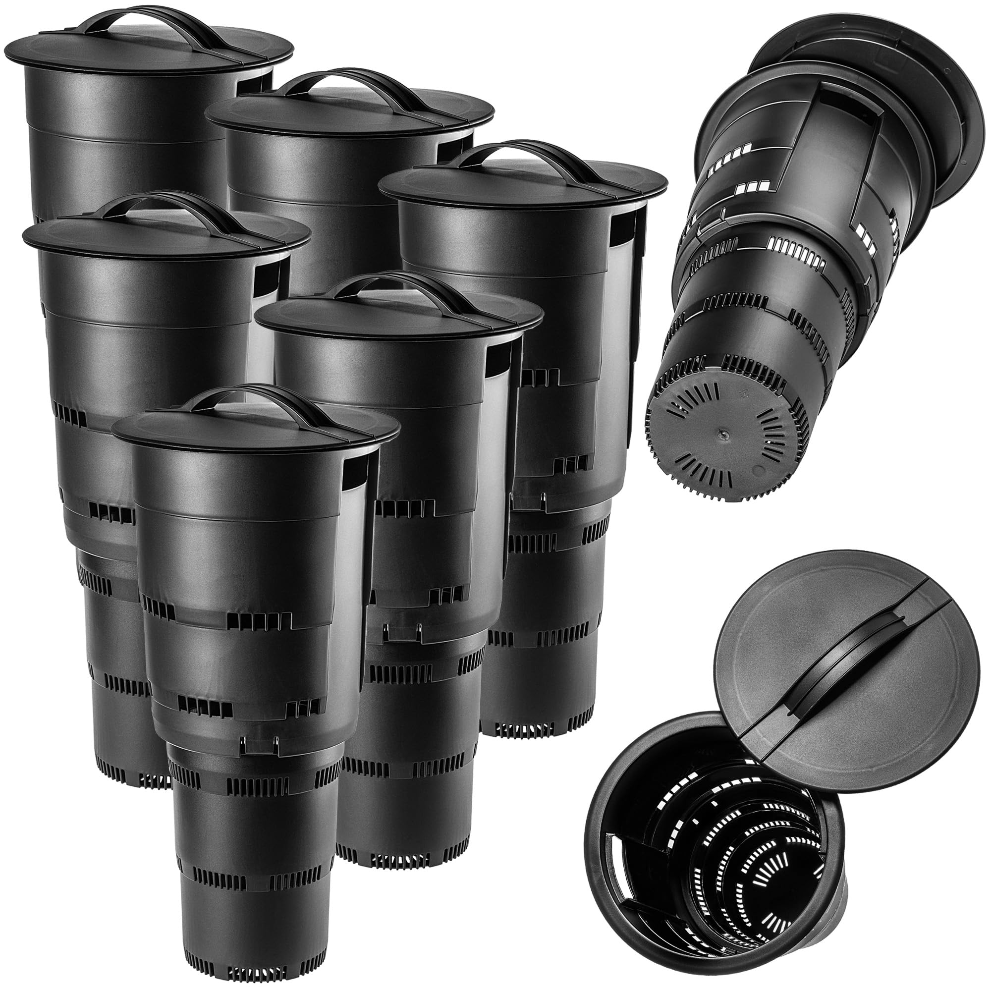 KADAX Compostador de plástico para jardín subterráneo, compostador de compostaje sin olor, cubo de compost para hacer abono, contenedor de compost con orificios de ventilación (negro, 6 unidades)