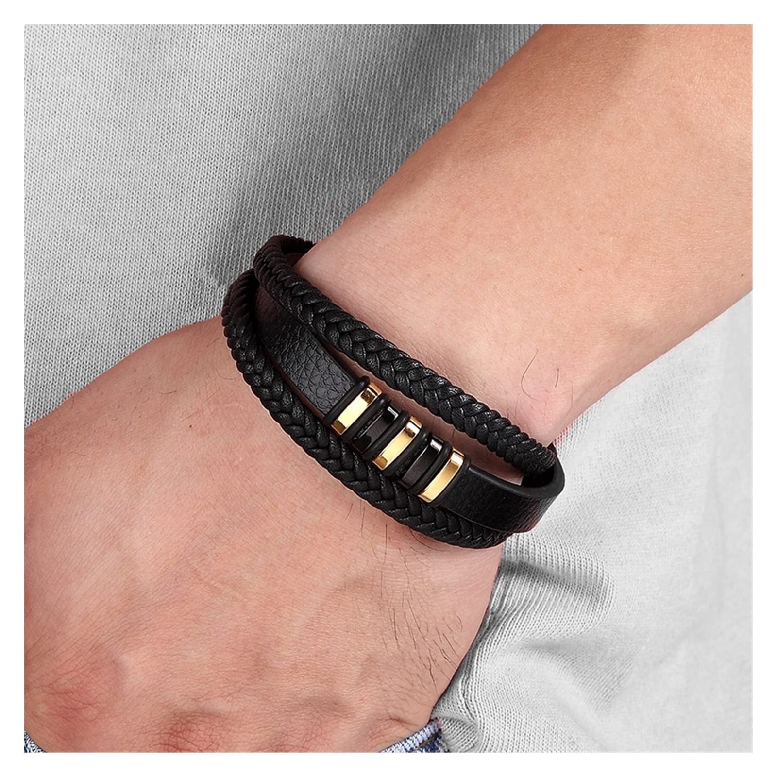 Amazon.co.jp: ステンレス鋼チャームメンズブレスレットレザー本編組