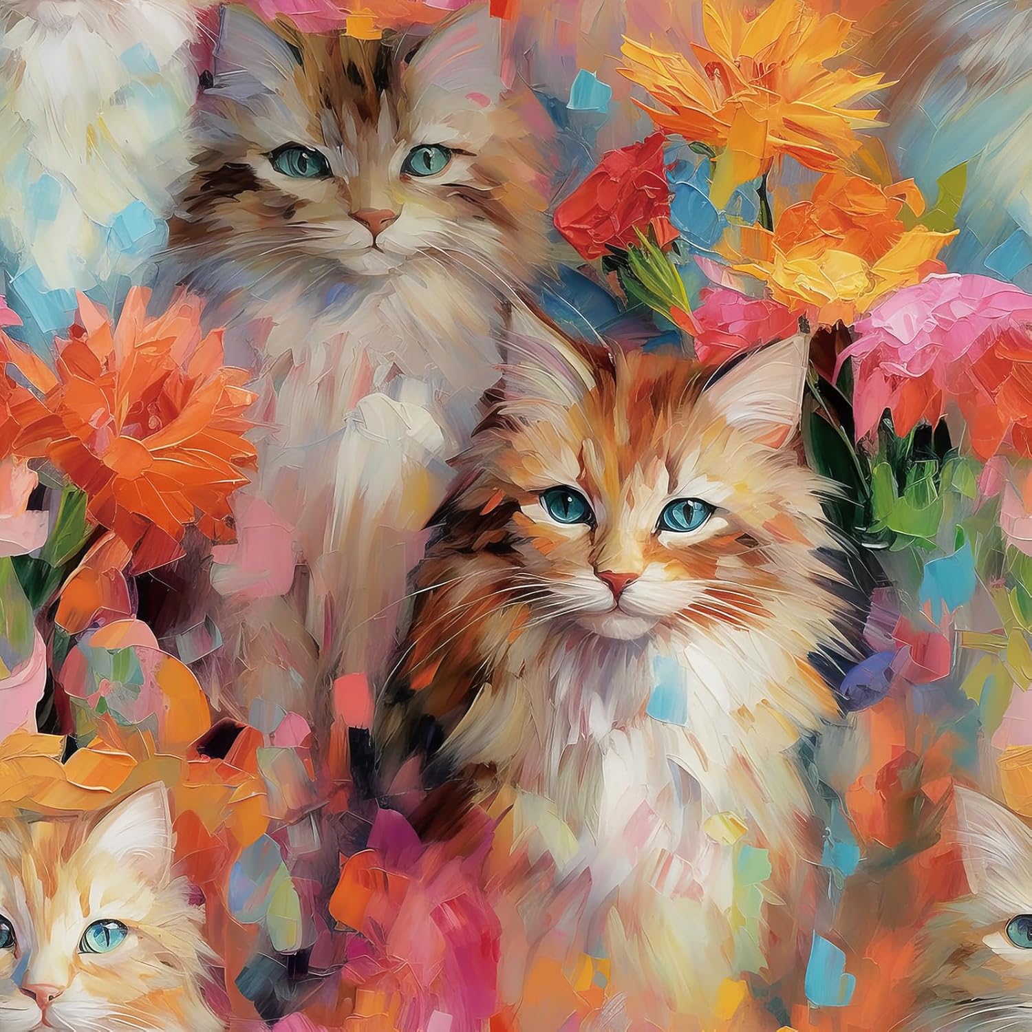 Cute Cat Wallpaper Peel and Stick Bold Colorful Unique Eclectic Fun Animal Wallpaper Easy Removable Vintage Floral Cat Contact Paper for Walls Quirky Art Vinyl Pink Green Blue Beige 17.5x80