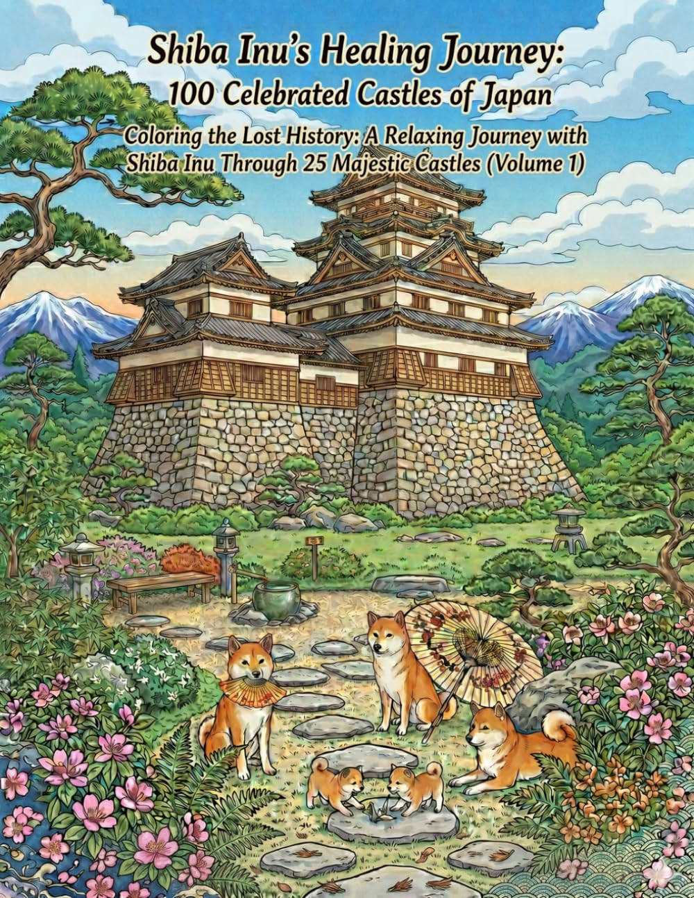 Shiba Inu’s Healing Journey: 100 Celebrated Castles of Japan: A Japanese Castle Ukiyo-e Adult Coloring Book Featuring 25 Majestic Castles (Volume 1)