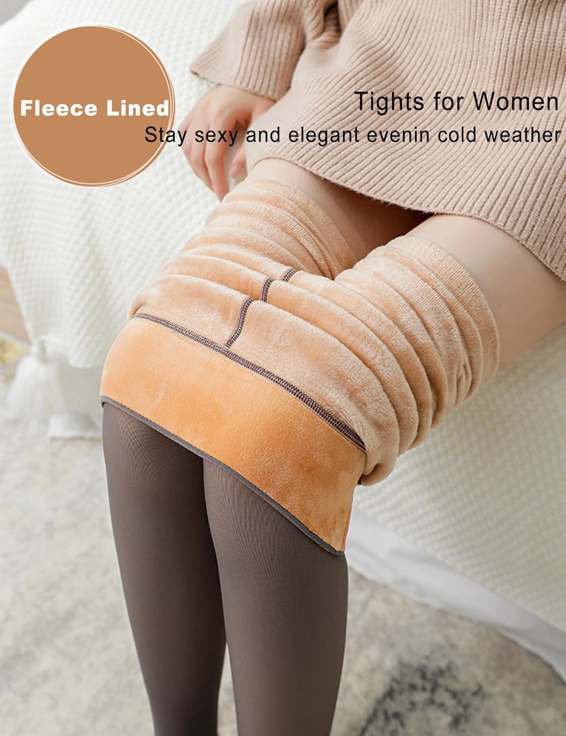 Fleece Lined Tights for Women, Fake Translucent Thermal Leggings High Waisted Warm Pantyhose Sheer Stocking in Winter - Image 2