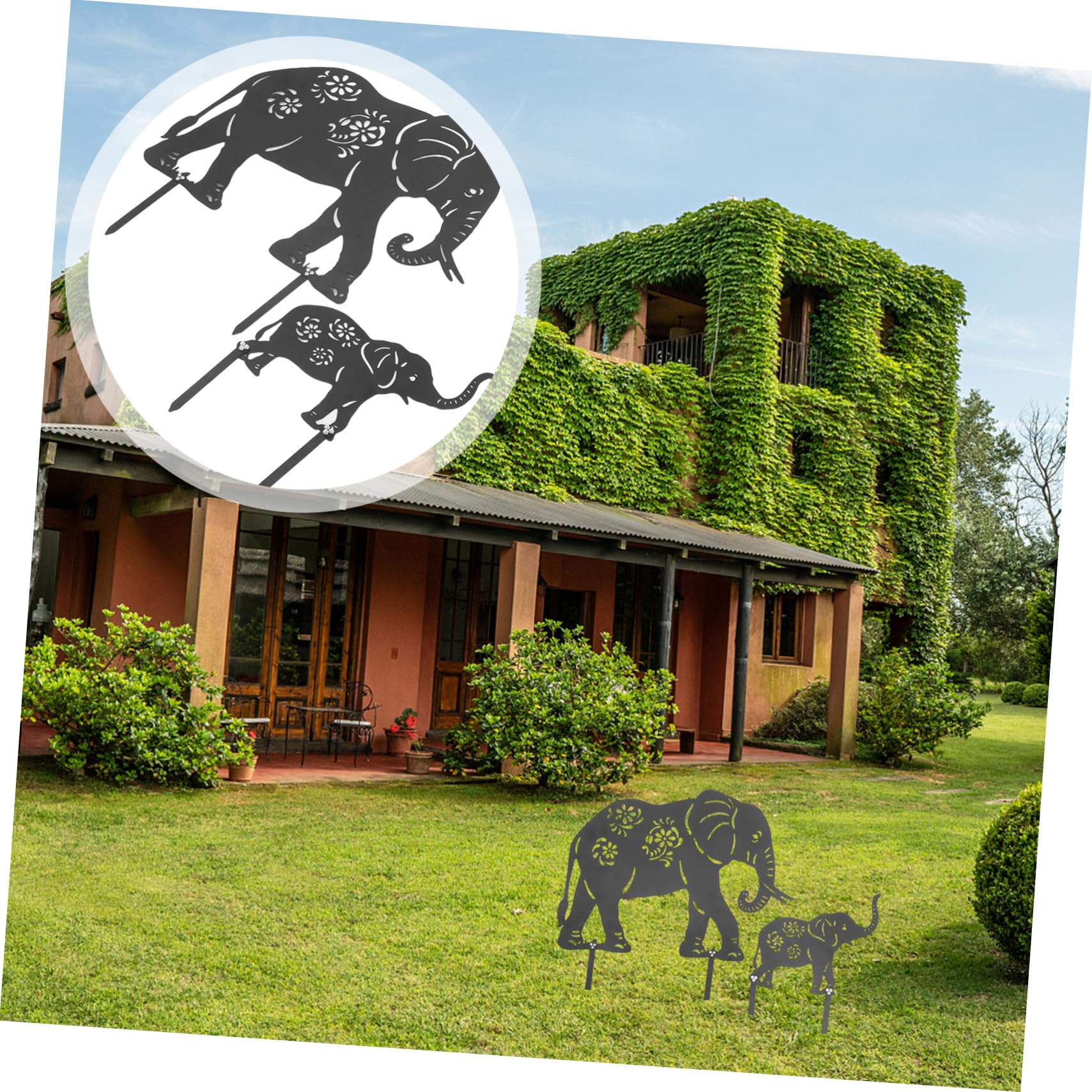 Supvox Elefanten Dekorative Gartenstecker aus Eisen 2 Stück Gartenstecker und Schwarz Installieren für Außenbereich für Rasen Gartenliebhaber