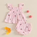 Baby Girl Summer Clothes Strawberry Cherry Ruffle Dress Tops Shorts Sets Bow Flower Bloomers Infant Newborn Outfit