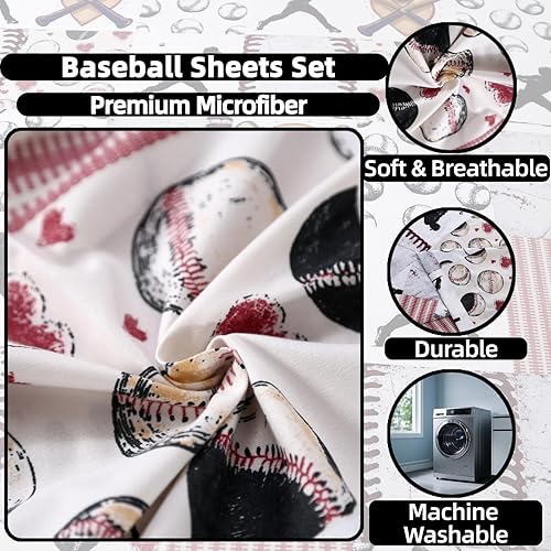 Miniatura 9 de SDIII Juego de sábanas de fútbol, 4 piezas con suave, resistente a las arrugas, resistente a la decoloración, lujo de hotel, cama en una bolsa,