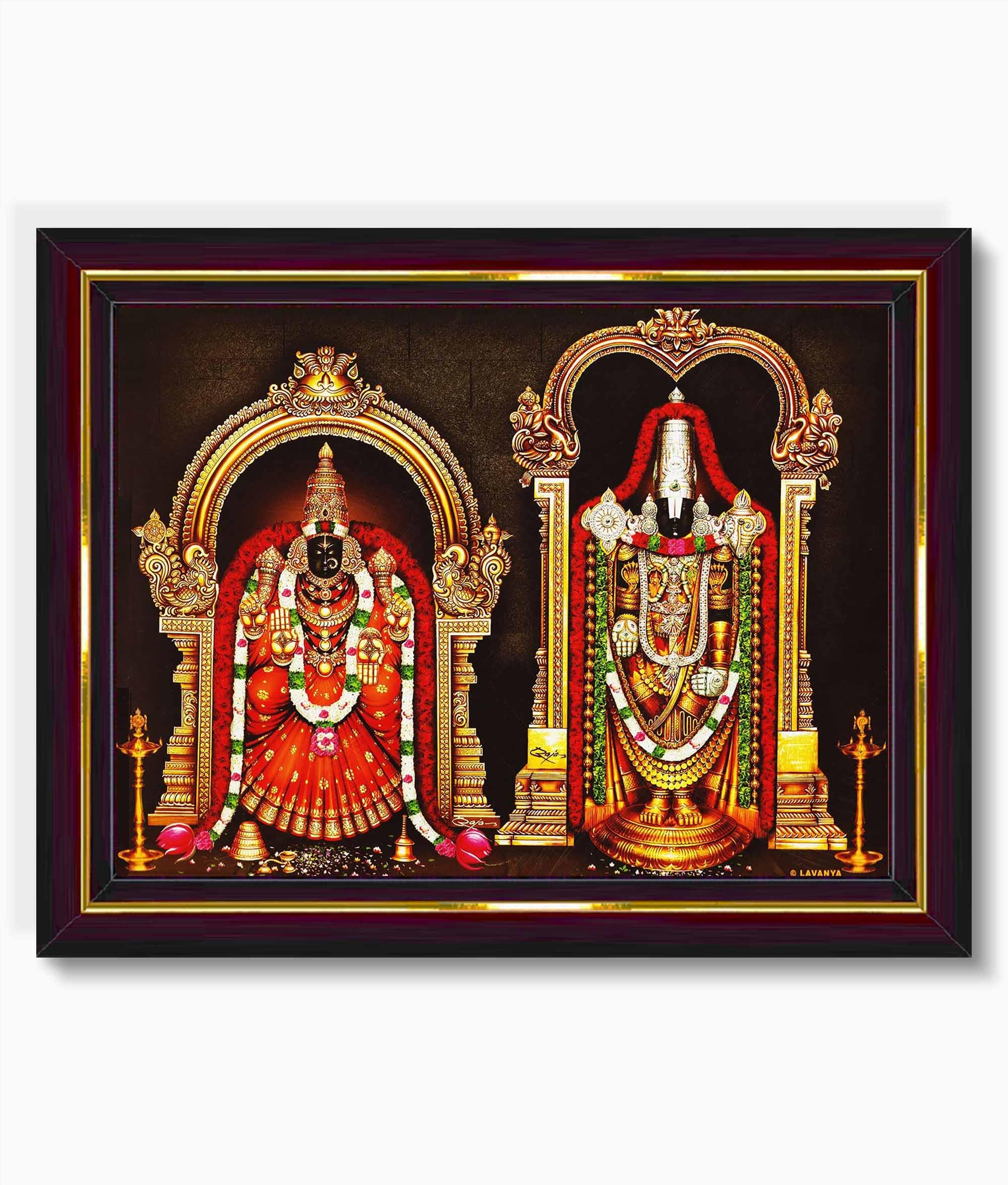 Pavan Photo Laminations Tirupati Balaji Padmavati Venkateshwara Swamy Wall Painting Framed Home Decor (Wood,Matte,Brown,Big Size,10 x 12 Inch) B510M