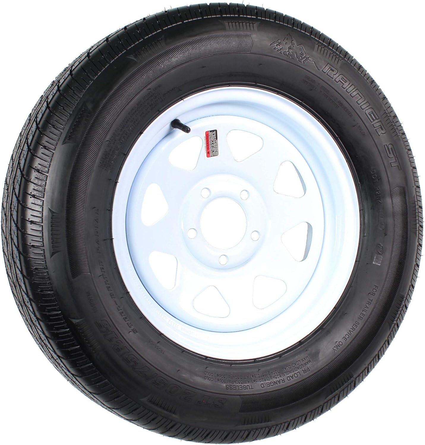 eCustomrim Radial Trailer Tire and Rim ST205/75R15 Load D 15X5 5-4.5 White Spoke Wheel - 6 Year Warranty w/Roadside