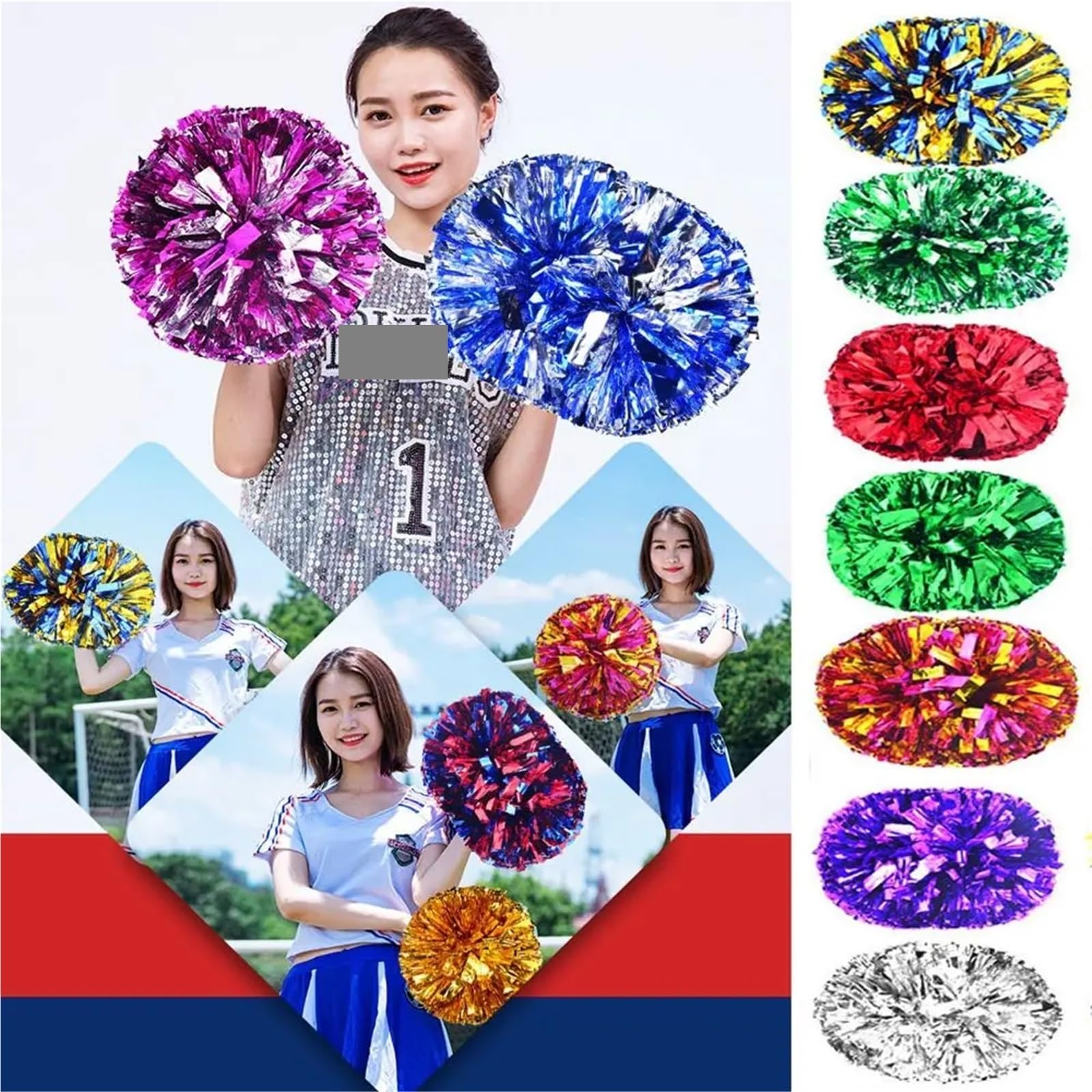 Lot de 8 pompons pom-pom girl 28 cm, for décoration fête, concert, spectacle, , club pour Matchs de Sport